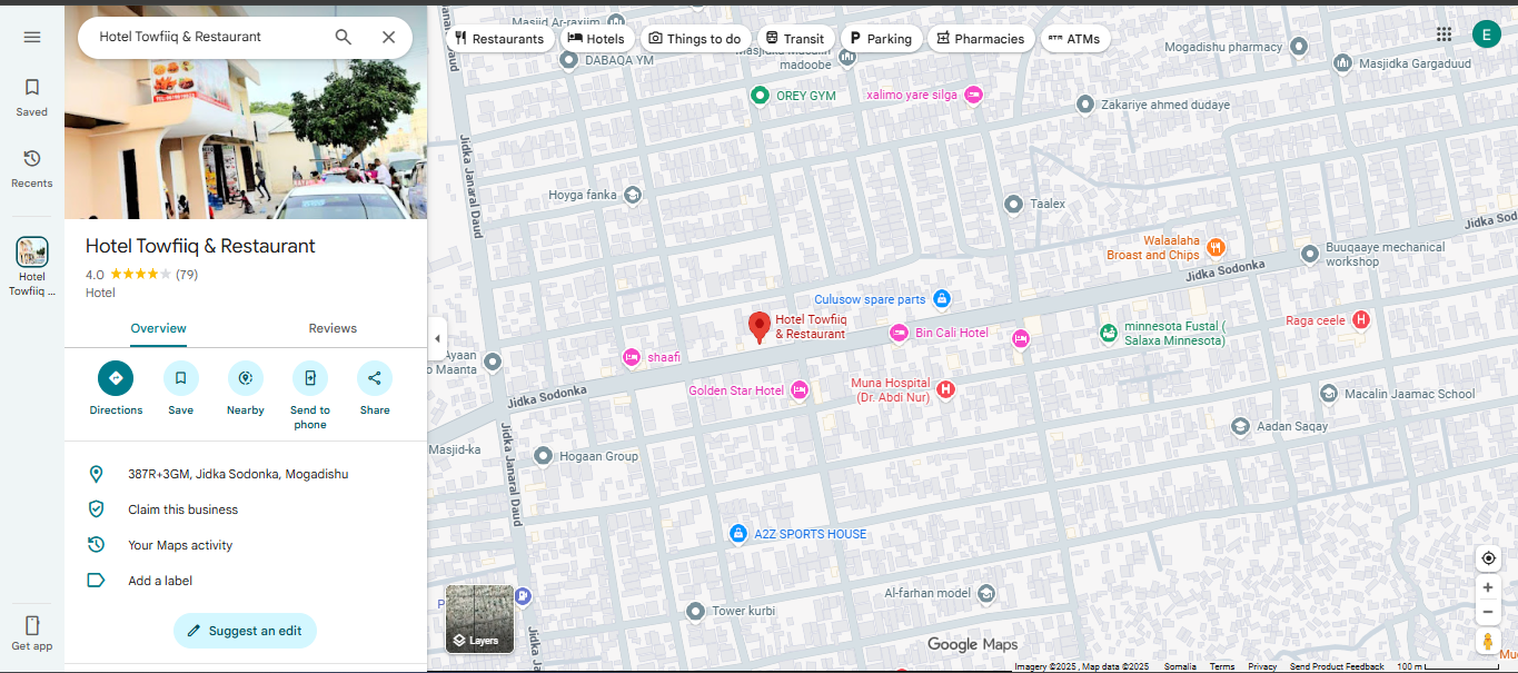 Map: Towfiiq Hotel, Yaaqshiid, Mogadishu — click to open in Google Maps